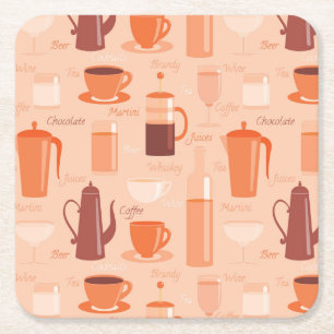 Pattern with drinks and text square paper coaster