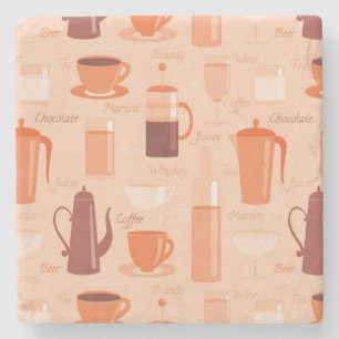 Pattern with drinks and text stone coaster