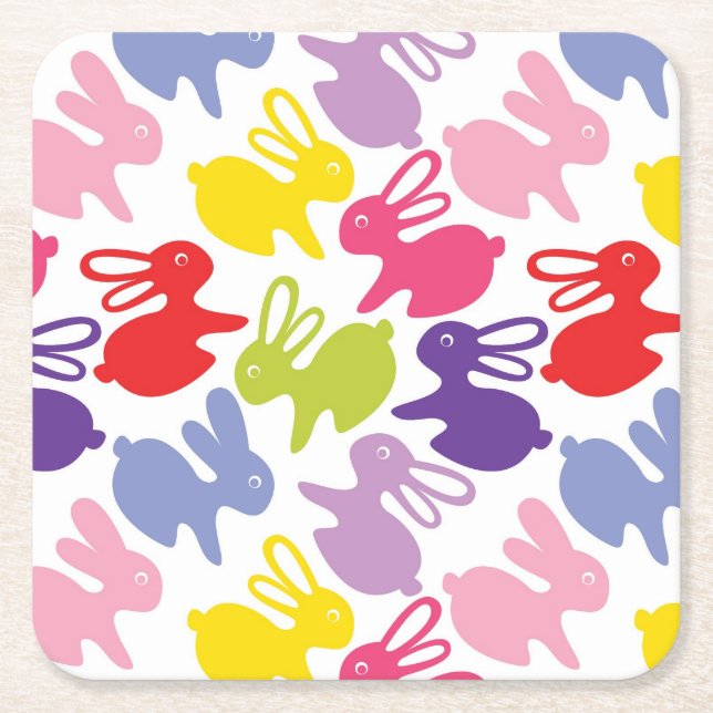 pattern with Easter rabbits Square Paper Coaster (Front)