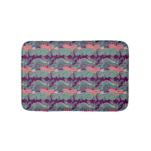 Pattern With Fish And Purple Wave Bath Mat