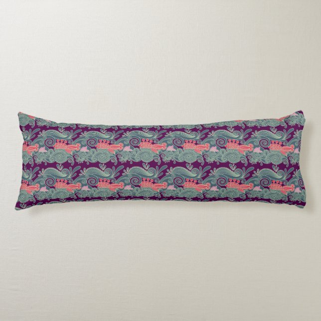 Pattern With Fish And Purple Wave Body Cushion (Front)