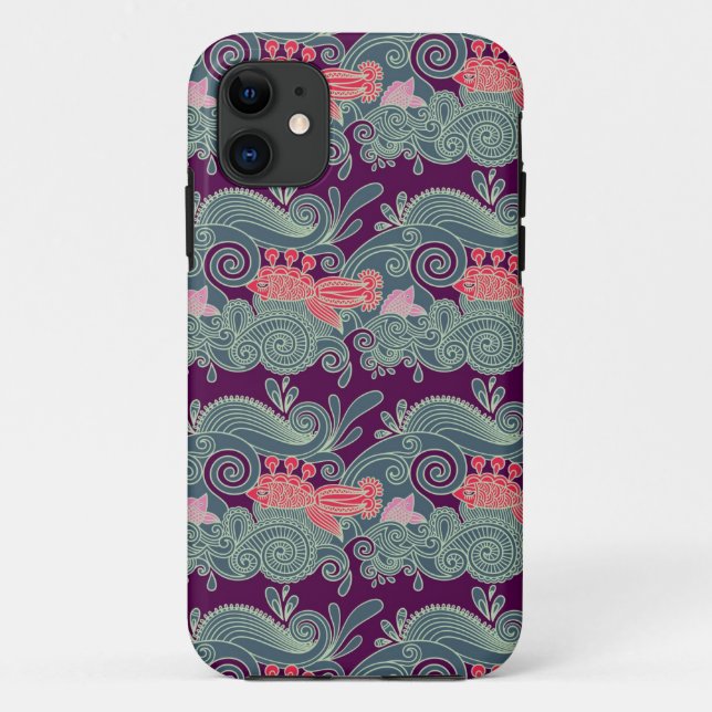 Pattern With Fish And Purple Wave Case-Mate iPhone Case (Back)