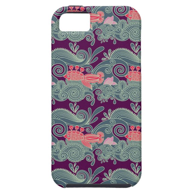Pattern With Fish And Purple Wave Case-Mate iPhone Case (Back)