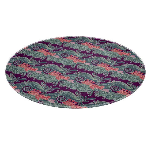 Pattern With Fish And Purple Wave Cutting Board (Corner)