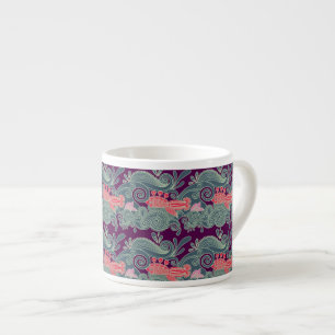 Pattern With Fish And Purple Wave Espresso Cup