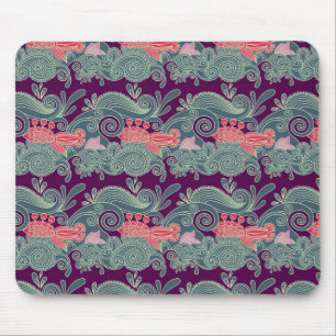 Pattern With Fish And Purple Wave Mouse Mat