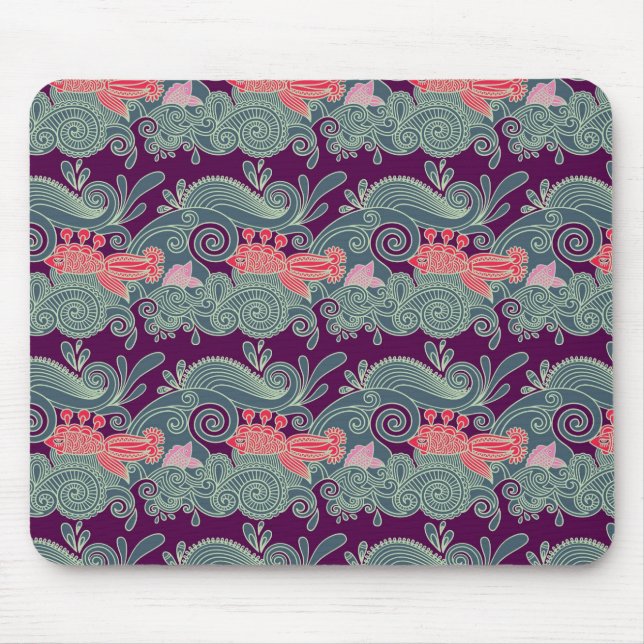Pattern With Fish And Purple Wave Mouse Mat (Front)