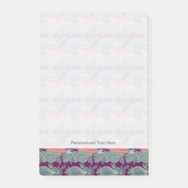 Pattern With Fish And Purple Wave Post-it Notes (Front)