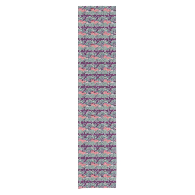 Pattern With Fish And Purple Wave Short Table Runner (Front)