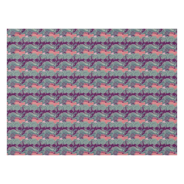 Pattern With Fish And Purple Wave Tablecloth (Front (Horizontal))