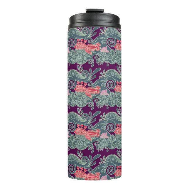 Pattern With Fish And Purple Wave Thermal Tumbler (Front)