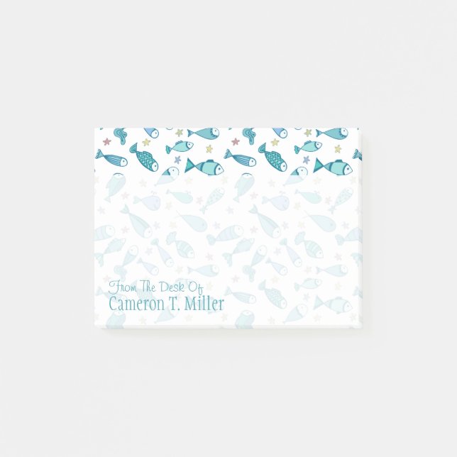Pattern With Fish And Starfish | Add Your Name Post-it Notes (Front)