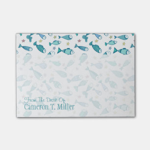 Pattern With Fish And Starfish   Add Your Name Post-it Notes