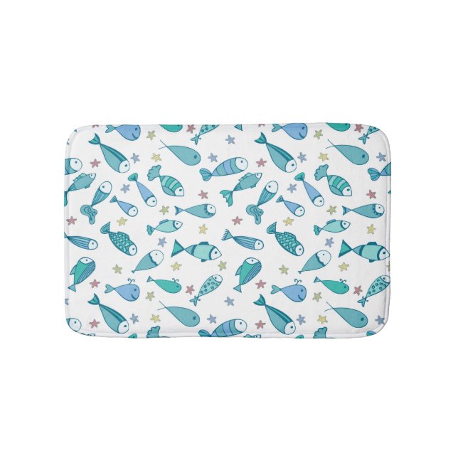 Pattern With Fish And Starfish Bath Mat (Front)