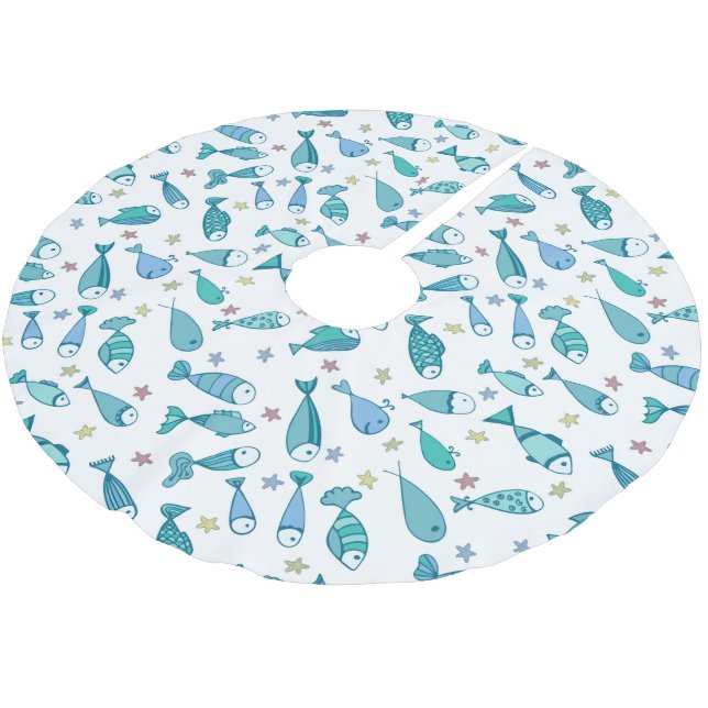 Pattern With Fish And Starfish Brushed Polyester Tree Skirt (Angled)