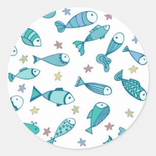 Pattern With Fish And Starfish Classic Round Sticker