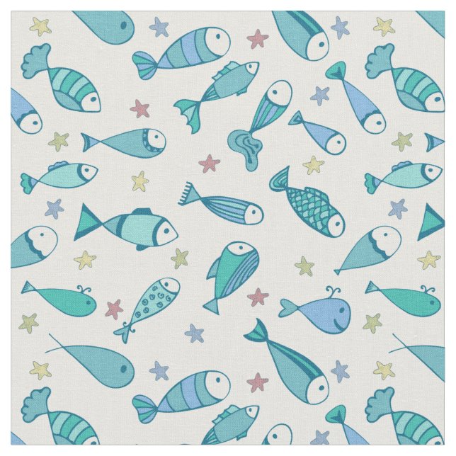 Pattern With Fish And Starfish Fabric (Close Up)