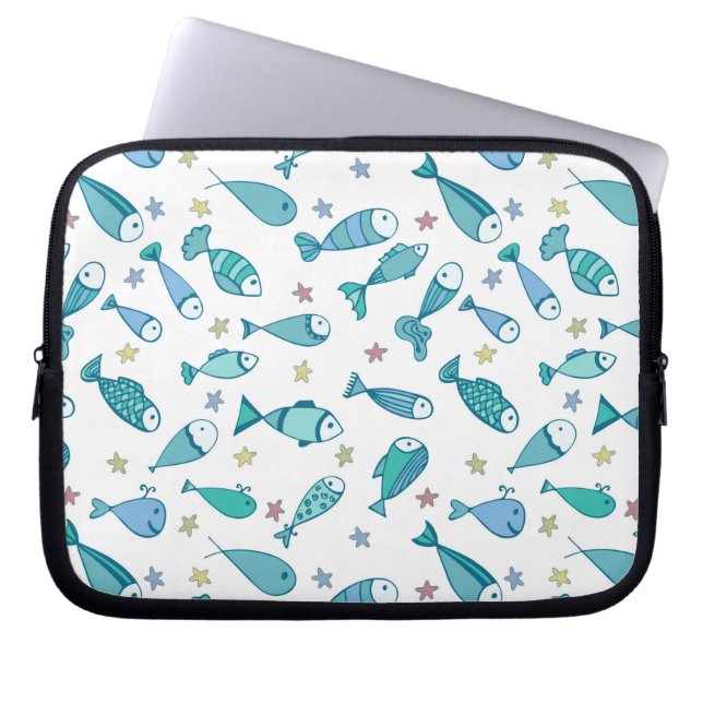 Pattern With Fish And Starfish Laptop Sleeve (Front)
