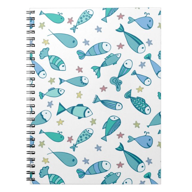 Pattern With Fish And Starfish Notebook (Front)
