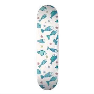 Pattern With Fish And Starfish Skateboard