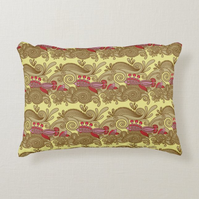 Pattern With Fish And Wave Decorative Cushion (Front)