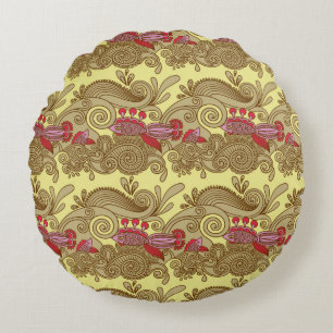 Pattern With Fish And Wave Round Cushion