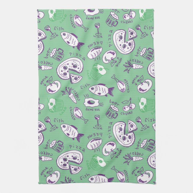 Pattern with Food Tea Towel (Vertical)