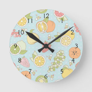 Pattern With Fruits And Berries Round Clock