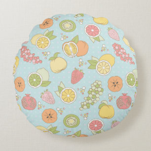 Pattern With Fruits And Berries Round Cushion