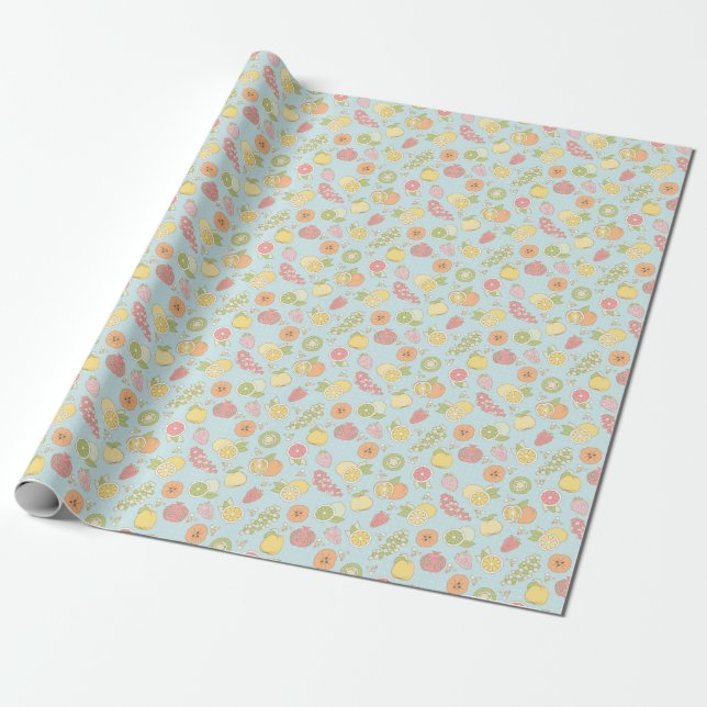 Pattern With Fruits And Berries Wrapping Paper (Unrolled)