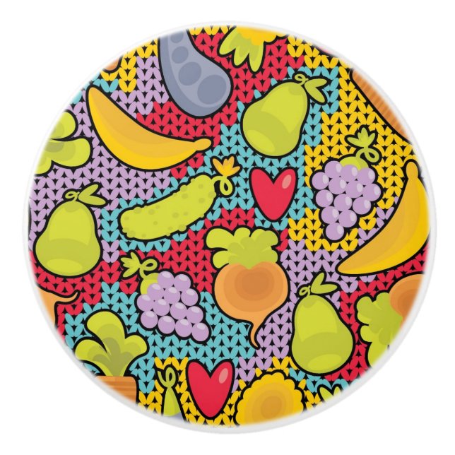 Pattern with fruits and vegetables ceramic knob (Front)