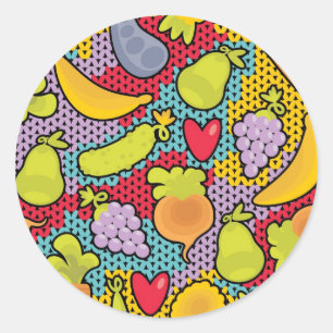 Pattern with fruits and vegetables classic round sticker