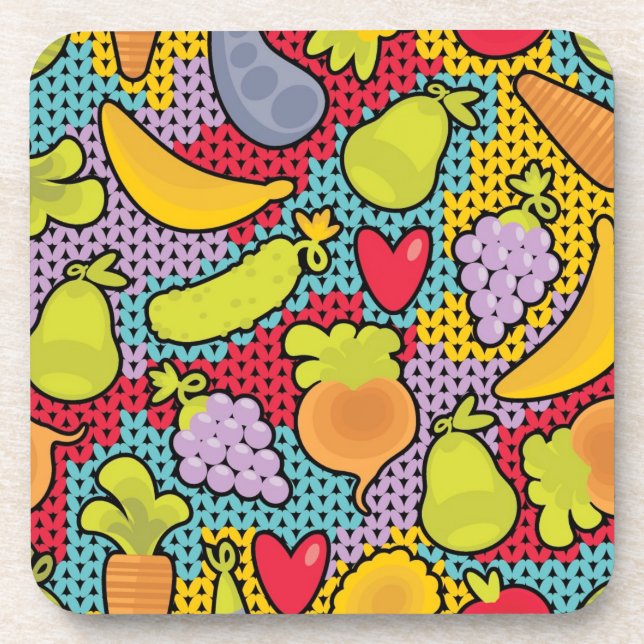 Pattern with fruits and vegetables coaster (Front)
