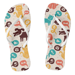 Pattern With Funny Cats And Dogs Flip Flops
