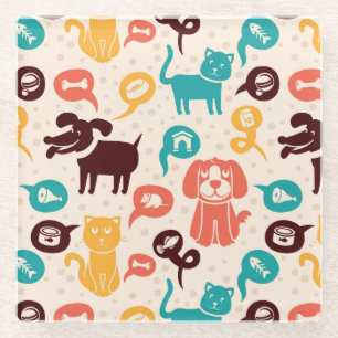 Pattern With Funny Cats And Dogs Glass Coaster