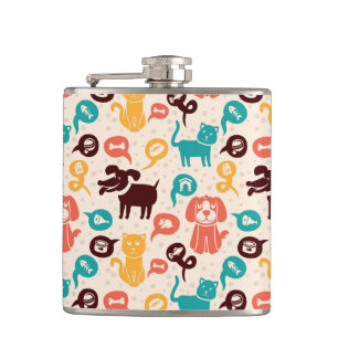 Pattern With Funny Cats And Dogs Hip Flask