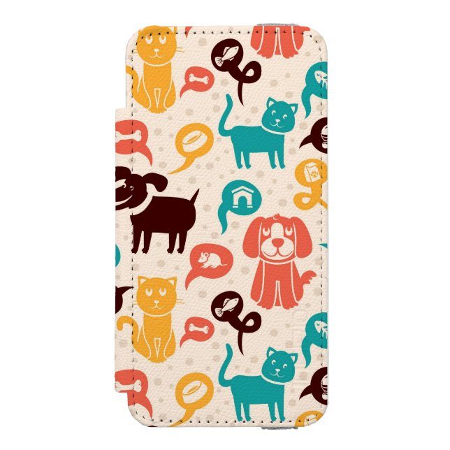 Pattern With Funny Cats And Dogs Incipio iPhone Wallet Case (Folio Front)