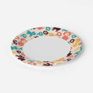 Pattern With Funny Cats And Dogs Paper Plate