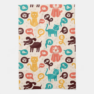 Pattern With Funny Cats And Dogs Tea Towel