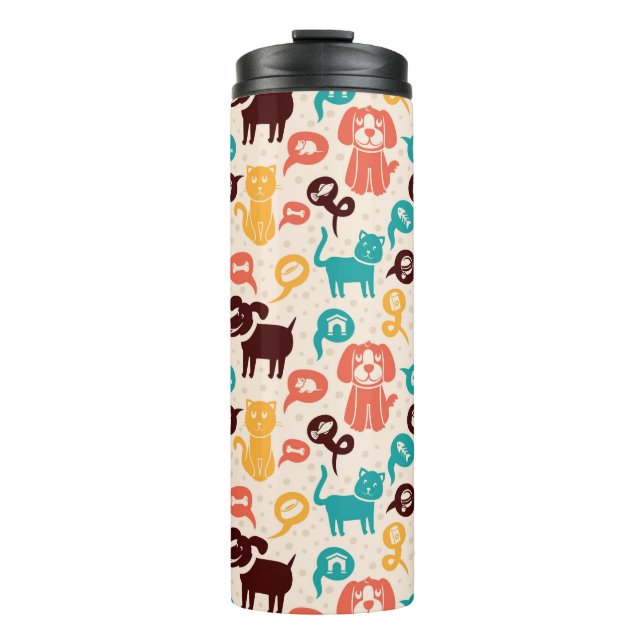 Pattern With Funny Cats And Dogs Thermal Tumbler (Front)
