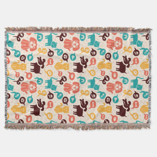 Pattern With Funny Cats And Dogs Throw Blanket