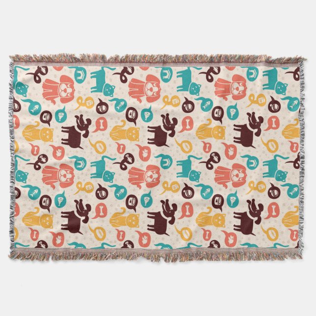 Pattern With Funny Cats And Dogs Throw Blanket (Front)