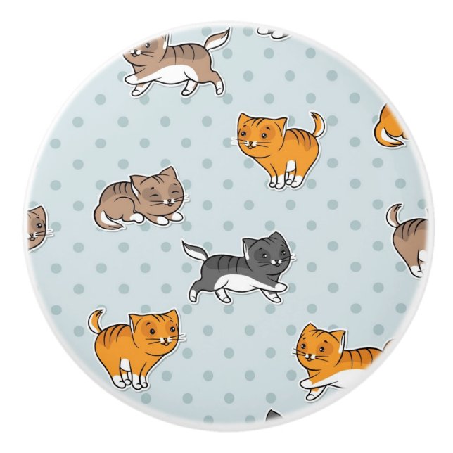 pattern with funny cats ceramic knob (Front)