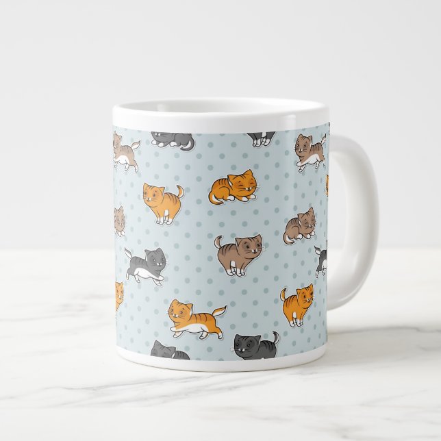 pattern with funny cats large coffee mug (Front Right)