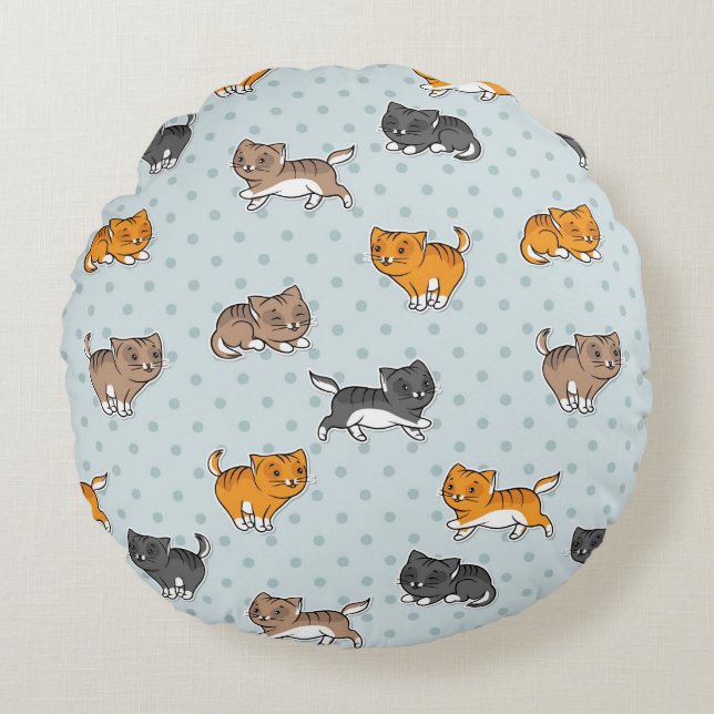 pattern with funny cats round cushion (Front)