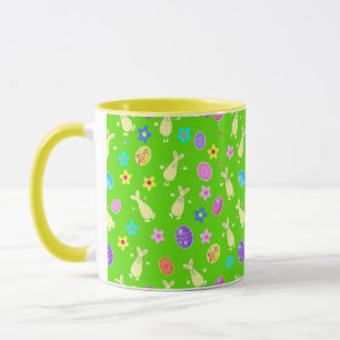 Pattern with funny decorative hares and eggs. mug