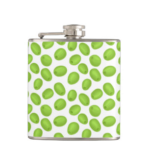 Pattern with  green olives hip flask