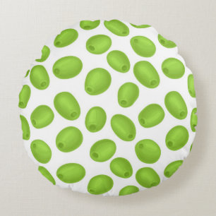 Pattern with green olives round cushion