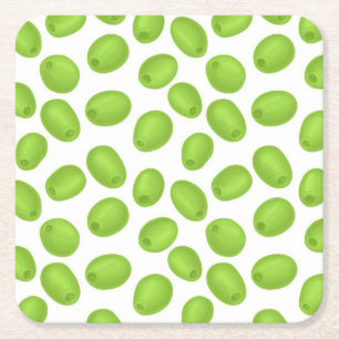 Pattern with  green olives square paper coaster