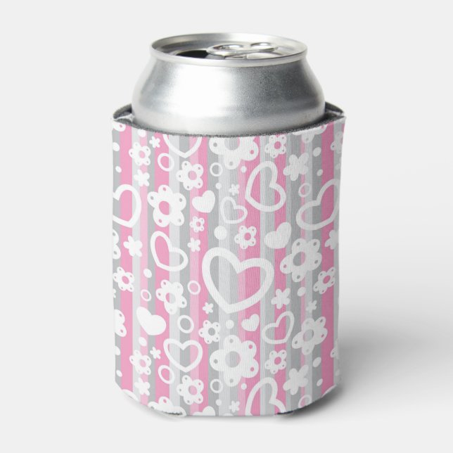 Pattern with Hearts and Flowers Can Cooler (Can Front)
